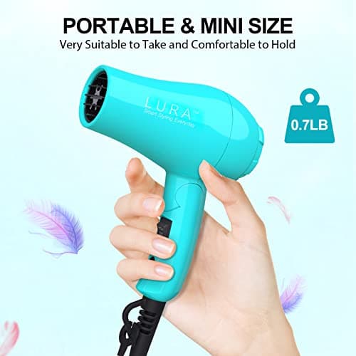 Portable Travel Hair Dryer, Mini Lightweight Dual Voltage Blow Dryer 1200W with Folding Handle, with One Concentrator (Blue) 5