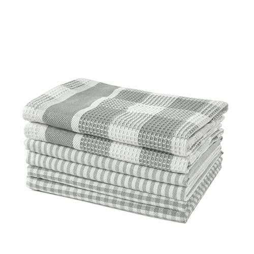 LANE LINEN Cotton Dish Towels - 6 Pack Soft Absorbent Kitchen Dish Cloths, Multi Purpose Kitchen Towel for Cleaning & Drying, 12"x12" - Grey