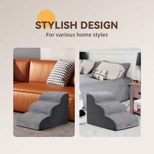 Dog Stairs Ramp for Bed and Couch Up to 17", Slope 3-Step Foam Steps for Pets to get on Sofa, Puppy Ladder with Washable Cover and Balanced Non-Slip Base, Ideal for Older Cats 8