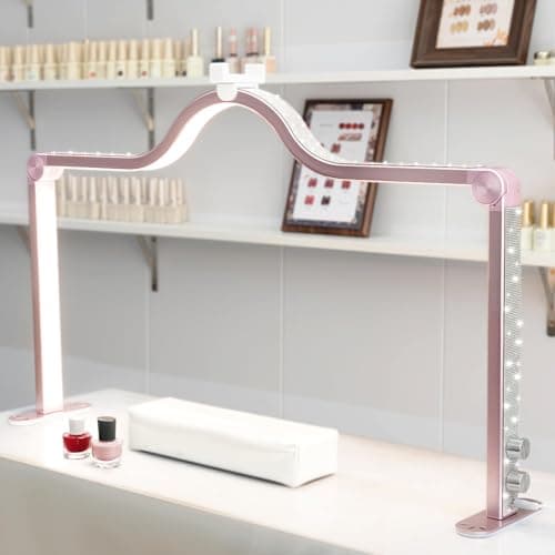 KEDAO Nail Light for Desk Half Moon Light for Nail Desk 34Inch Foldable LED Table Lamp Manicure for Table Adjustable Dimmable Half Moon Lamp for Lash Beauty Tattoos Crafts Pink