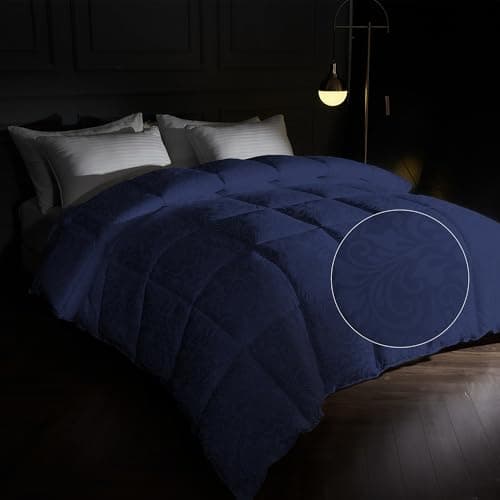 puredown® Goose Feather Down Comforter Queen Size, All Season Luxury Hotel Fluffy Duvet Insert, Ultra Soft 100% Cotton Shell with Corner Tabs, Paisley Design, Medium Warmth(90x90'', Navy Blue)