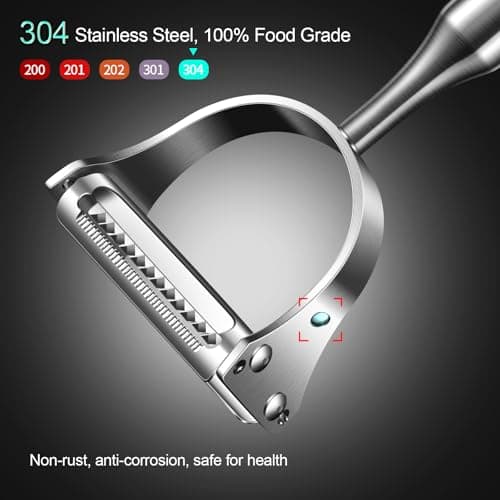 Stainless Steel Vegetable Peeler, 2-in-1 Multi-Function Design,Various Fruits and Vegetables/Straight-edge blades for peeling/Serrated blades for Julienne/Silver (Upgraded Version) 7