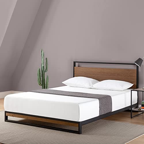 ZINUS Suzanne 37 Inch Metal and Wood Platform Bed Frame / Solid Wood & Steel Construction / No Box Spring Needed / Wood Slat Support / Easy Assembly, Chestnut Brown, Queen 9