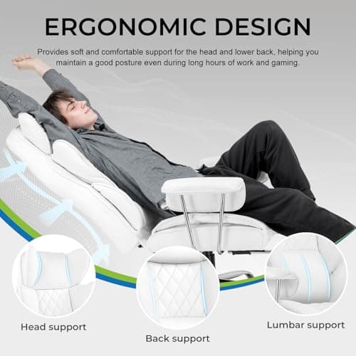 GTPLAYER Gaming Chair, Computer Chair with Footrest and Lumbar Support, Height Adjustable Gaming Chair with 360°-Swivel Seat and Headrest for Office or Gaming 5