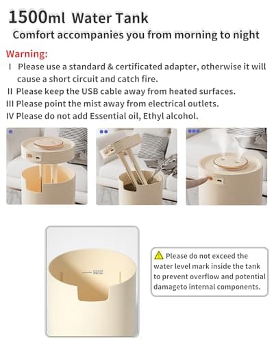 Portable Small Humidifier, 1500ml Small Humidifiers for Bedroom Baby, 1800mAh USB Personal Desktop Portable Humidifiers for Travel,Office, Car, Home, Auto Shut-Off, 3 Mist Modes, Super Quiet 5