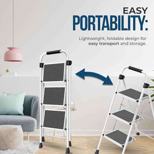 Simpli-Magic 3-Step Ladder, 350 LBS Capacity Folding Step Stool – Anti-Slip Wide Steps & Handgrip – ANSI Certified Lightweight & Durable Steel Stepping Stool for Kitchen, Home, Office & Garage 5