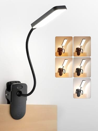ReinHoo Clip on Light,9 Brightness+5 Color Rechargeable Desk Lamp,4000mAh Battery Operated Lights,450 Lumen 48 LED Desk Lamp with Clamp Light,Cordless Reading Lamps for Bed/Headboard/Bedside Table