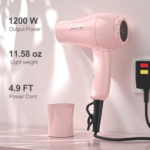 Foldable Travel Hair Dreyr Mini:Dual Voltage Small Lightweight Blow Dryer for International Travel,1200w Compact Hairdryer with Concentrator and Travel Bag(Light Pink) 6