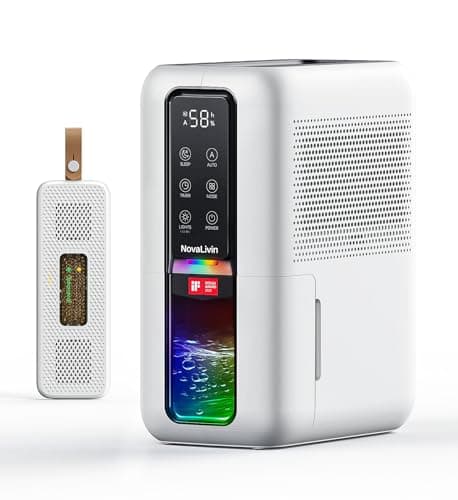 Dehumidifier for Home, Dehumidifiers for Bathroom, Bedroom, Living room, Closet with 68 OZ Water Tank, Moisture Absorbers, Auto Shut Off, Auto Humidity Control, 7 Colors LED Light, Black and White