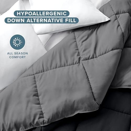 Bare Home Twin/Twin Extra Long Comforter - Reversible Colors - Goose Down Alternative - Ultra-Soft - Premium 1800 Series - All Season Warmth - Bedding Comforter (Twin/Twin XL, Black/Grey) 8