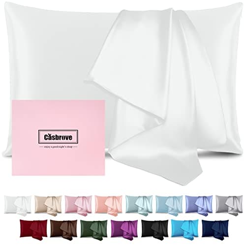 Silk Pillow Cases for Hair and Skin Mulberry Silk Pillowcase Soft Both Sided Natural Silk Pillow Cases with Zipper Beauty Sleep Pillowcase 1 Pack for Gift (Standard, White)