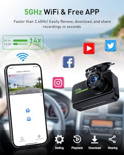 GMAIPOP Dash Cam Front and Rear,4K+2K Dash Camera for Cars with STARVIS Sensor,Built in 5GHz Wi-Fi, Free 64GB Card Included, Dual Dashbord Dashcam,Night Vision,Emergency Lock, Parking Mode 5