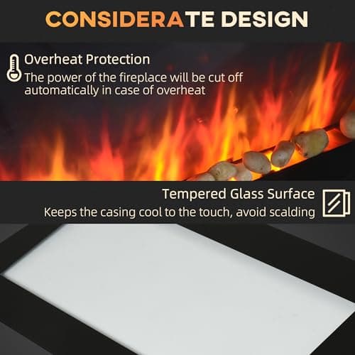 HOMCOM 29" Electric Fireplace, Wall Mounted Fireplace with 7 Adjustable LED Flame Colors, Remote Control, Fireplace Heater for Living Room, 1450W, Black 6