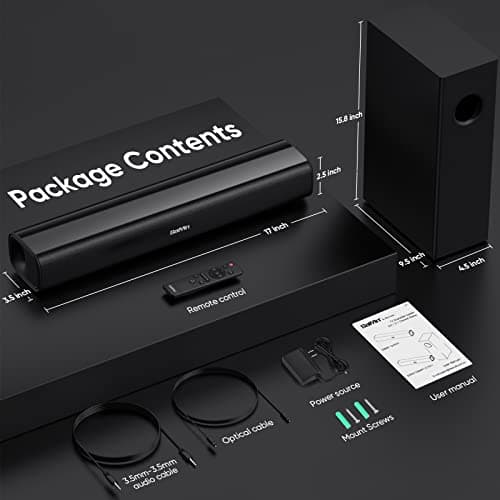 Saiyin Sound Bars for TV with Subwoofer,2.1CH Soundbar for TV,PC,Gaming, Surround Sound System for TV with Bluetooth/Optical/AUX Connection,17 Inch, Wall Mountable 6