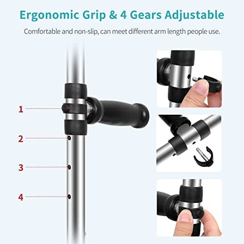 Ergonomic Underarm Crutches (1 Pair),Spring Shock Absorber Universal Crutch,Sturdy Adjustable Folding Crutch,Detachable Portable Pro Crutches for Travel,Fits Users 5'3" to 6'1"，Load Capacity 250 lbs. 5