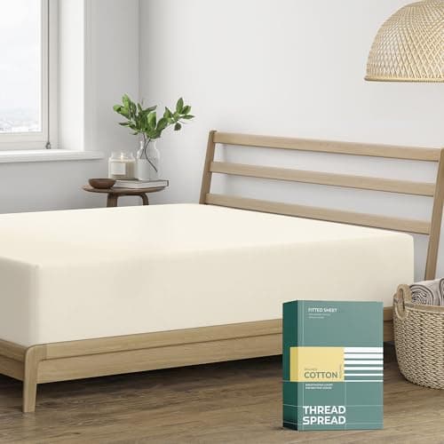 THREAD SPREAD 100% Organic Cotton Percale Weave Fitted Sheet King Size, Ivory, 1 Deep Pocket King Fitted Sheet, Fits Mattress Upto 16" Crisp and Cool Bed Linen, Luxury GOTS Certified Sheets