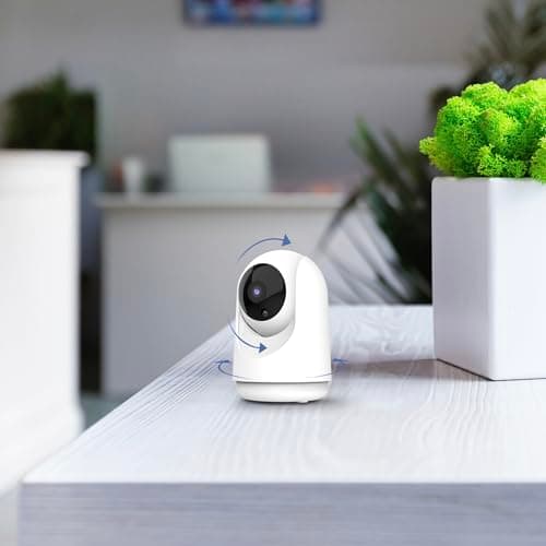 Feit Electric Indoor Security Camera with Motion Detection, 30ft. Night Vision, Pan and Tilt Head, 2.4GHz WiFi, 2-Way Audio, 1080p HD, Works with Alexa & Google Asst, Plug-in, White, CAM/PAN/WiFi/G2 8