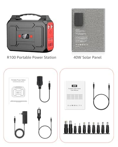 Solar Powered Generator 200W Peak/100W Rated, Portable Generator Power Station with Solar Panels 40W Included, 146Wh Solar Power Bank with AC Outlet 110V for Home Use Camping Outdoor Adventure 9
