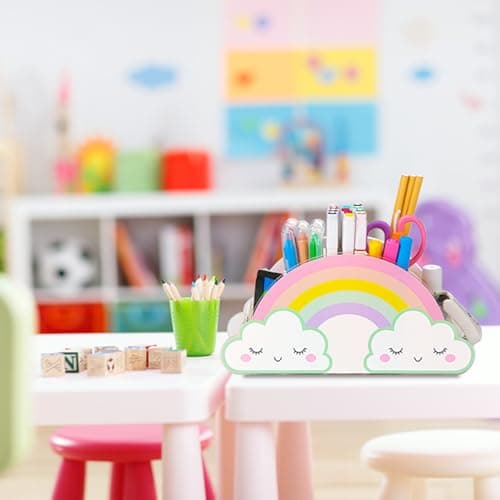 MeCids Pencil Holder for Desk, Acrylic Pen Holder Rainbow Supply Caddy for Home Classroom Homeschool Office Desktop Storage Art Stationery Supplies Organizer Back to School, Birthday Gifts for Kids 5