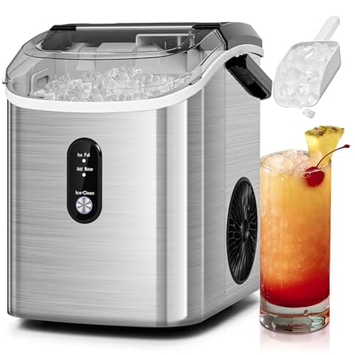 Antarctic Star Nugget Ice Makers Countertop with Self-Cleaning, 35lbs/24H, Portable Sonic Ice Maker Machine with Handle/Basket/Scoop for Home, Kitchen, Office, Camping(Stainless Steel Silver)