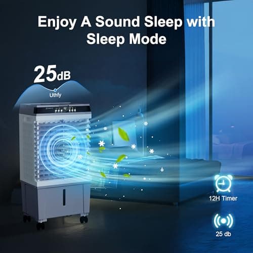 Uthfy Swamp Cooler Air Conditioner, Evaporative Air Cooler with 5.3 Gallon Water Tank, 4 Ice Box, Remote, 12H Timer, 120°Oscillation, Portable Cooling Fan with 3 Speeds for Bedroom Home Office 6