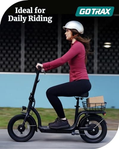 Gotrax Astro Electric Scooter with Seat for Adult Commuter,19 Miles Range&15.5Mph Power by 350W Motor, Folding Scooter with 14" Pneumatic Tire& Comfortable Wider Deck, E-Bike with Carry Basket Black 5