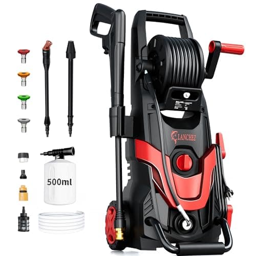 Pressure Washer 4800-Psi, Power Washer with 6 Quick Connect Nozzles, Inlet Hose & Filter&500mlFoam Cannon for Cars/Fences/Driveways/Patios/Home Cleaning (Red)