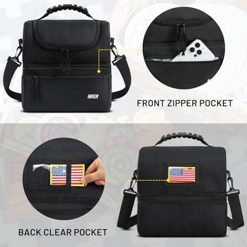 MIER Adult Lunch Box Insulated Lunch Bag Large Cooler Tote Bag for Men, Women, Double Deck Cooler(Black Large) 5