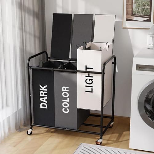 Laundry Sorter 3 Section with Lid Laundry Basket with Wheels, Made of Oxford Cloth and Metal Tubing, Large Capacity with Removable Laundry Bag for Laundry Rooms, Dormitories and Homes (Mixed, 180L)