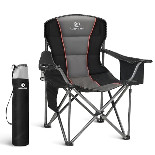 LET'S CAMP Folding Camping Chair Oversized Heavy Duty Padded Outdoor Chair with Cup Holder Storage and Cooler Bag, 450 LBS Weight Capacity, Thicken 600D Oxford