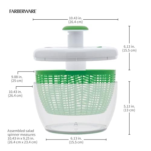 Farberware Easy to use pro Pump Spinner with Bowl, Colander and Built in draining System for Fresh, Crisp, Clean Salad and Produce, 6.6 quart, Green 8
