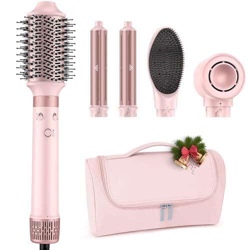 MESCOMB Dual Voltage Hot Air Styler Wrap - 5 in 1 Hair Dryer Brush with Fast Drying Blow Dryer, Styling, Straightening & Volumizing with Travel Bag (100V–240V) -Pink