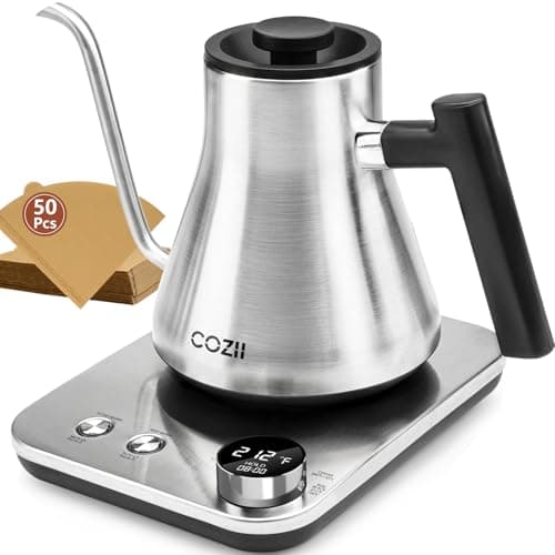 COZII Gooseneck Electric Kettle with ±1°F Temperature Control, 1200W Quick Heating for Pour Over Coffee & Tea, 0.9L Water Boiler with 24H Keep Warm & Auto Shut Off, Stainless Steel Interior, Silver