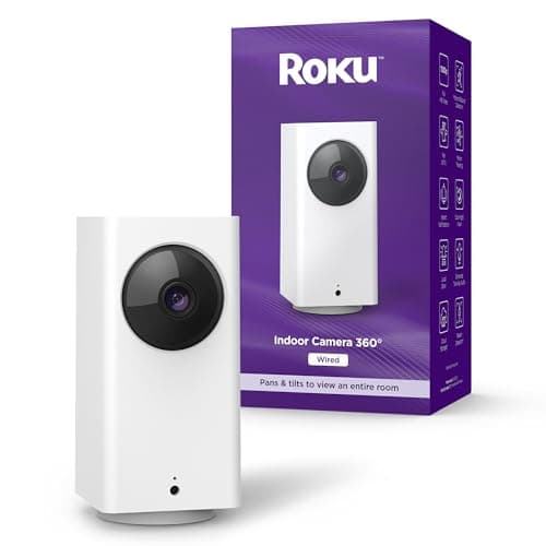 Roku Indoor Camera 360° for Home Security - Security Camera with 1080p HD Color Night Vision, Compatible with Alexa & Google, Motion Detection & Tracking - Pan & Tilt (Renewed)