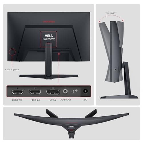 KOORUI 27 Inch Curved Gaming Monitor, Full HD 1080p 1500R 180Hz Computer Monitor, 99% sRGB, Adaptive Sync, Display Port 1.2x1 & HDMI 2.0x2, Eye Care, VESA Compatible, Black 27E6CA 8