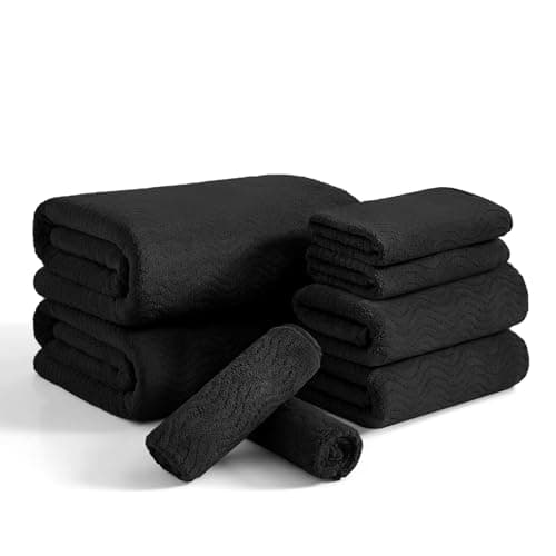 8 Piece Bath Towel Set Black|2 Oversized Large Bath Sheet,2 Hand Towels,4 Washcloths| Ultra Soft Cozy Bath Towel Set for Bathroom Hotel Gym Spa,Highly Absorbent & Quick Dry Bathroom Towel Collections