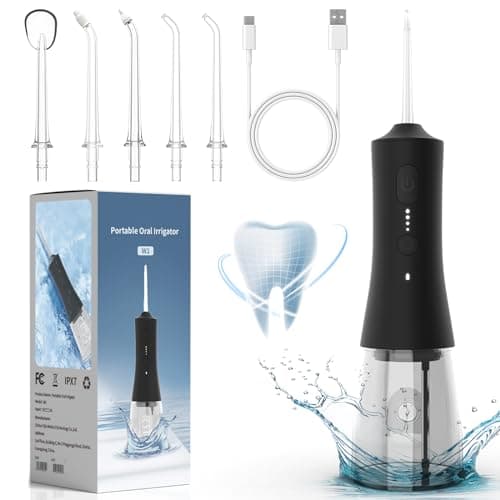 Water Flosser for Teeth - Cordless Portable Oral Irrigator with 2000mAh Battery, 4 Nozzle Types, 4 Cleaning Modes, 265ml Water Tank, IPX7 Waterproof