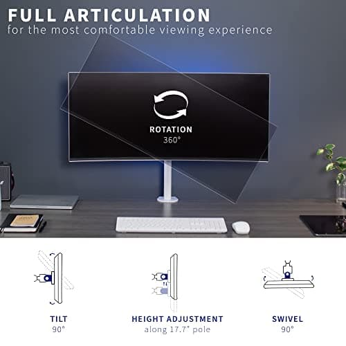 VIVO Single 13 to 38 inch LCD Monitor Heavy Duty Desk Mount Stand, Holds 1 Standard to Ultrawide Screen up to 38 inches, White, STAND-V001CW 5