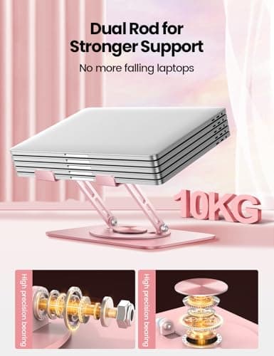 Vaydeer Adjustable Laptop Stand for Desk,Computer Stand Riser with 360° Free Rotation Base and Foldable Design Ergonomic Laptop Riser Fits for MacBook,Dell, HP and More 10-15.6” Laptops (Pink) 4