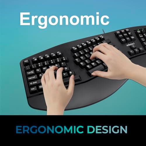 Adesso EasyTouch 150 Ergonomic Wired Mechanical Keyboard with Cherry MX Brown Switches, Integrated Palm Rest, Dedicated Copilot AI Hotkey, Full-Sized Layout with Numeric Pad for Comfortable Typing 9