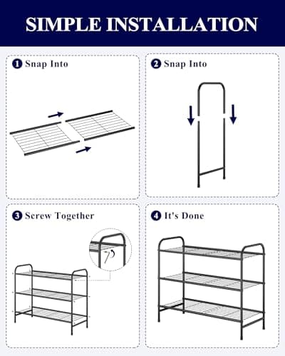 Kitsure Shoe Rack - Stainless Steel Shoe Organizer, Sturdy Shoe Rack for Closet and Front Door Entrance, Free Standing Shoe Shelf, Closet Organizers and Storage, 25.6" Wide - 3 Tier, Black 7