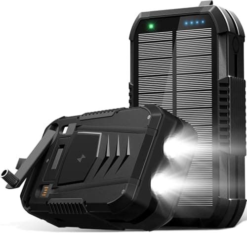 Obucesy Solar Charger Wireless Power Bank 70000mAh Built in 2 Cables and Hand Crank, Portable Charger 22.5W Fast Charger 6 Outputs & 4 Inputs External Battery Pack with Bright Flashlight and Compass