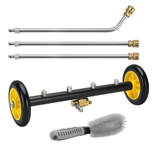 Undercarriage Pressure Washer Attachment, 2in1 Water Broom for Pressure Washer, Under Car Washer with 3 Extension Wands and Wheel Brush, 4000 PSI