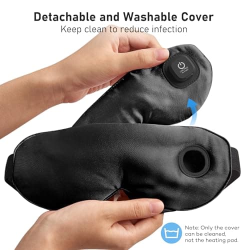 LitBear Heated Eye Mask, Silk Cordless Warm Eye Compress for Dry Eyes, Light Blocking Heat Eye Mask for Women Men, Soft Eye Heating Pad for Dry Eyes, Travel, Rechargeable, Washable Cover (Black) 8