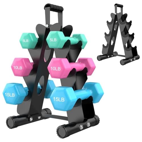 AmazeFan 5 Tier Dumbbell Rack Stand Only, A-Frame Design Weight Rack with Handle, Weights Metal Strength Training Dumbbells Storage Rack for Home Gym Space Saver (Dumbells not Included) (Black, 3 Tier)