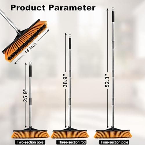 18" Heavy Push Broom for Outdoor Floor Cleaning Heavy Duty Outdoor Broom with 54" Long Handle,Outdoor Broom for Deck,Driveway,Garage,Yard,Deck,Patio,Warehouse,Concrete 6