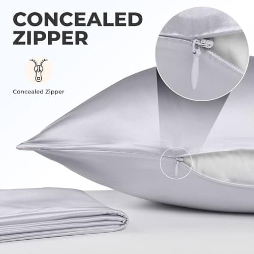 LOOMBERRY 100% Pure Mulberry Silk Pillowcase for Hair and Skin, 6A Grade 22 Momme Silk Pillow Cases with Zipper, Soft Cooling Washable Both Sided Silk Pillow Cover (Silver Grey, Standard 20''x26’’) 5