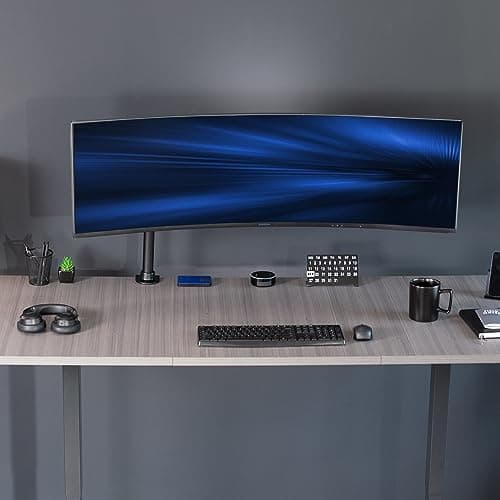 VIVO Single Large Monitor Arm Desk Mount, Holds Screens up to 45 inch Ultrawide, Fully Adjustable Stand with C-Clamp and Grommet Base, VESA 75x75mm or 100x100mm, Black, STAND-V149 9