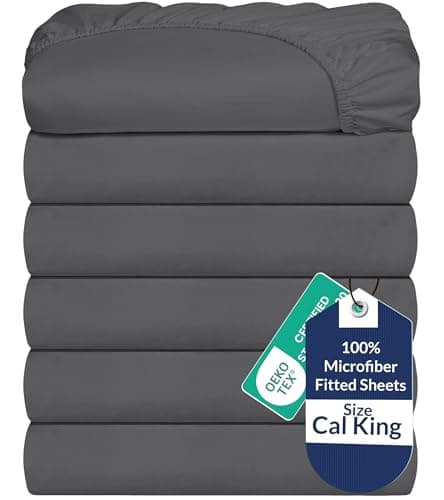 Royale Linens 6 Pack California King Fitted Sheet Set - Bottom Sheet - Soft & Breathable - Brushed 1800 Microfiber - Wrinkle Resistant - Hotel Quality Deep Pocket Stretches Up to 16" (Cal King,Grey)