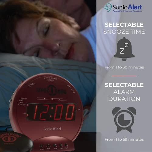 Sonic Alert Sonic Bomb Dual Alarm Clock with Bed Shaker, Red Vibrating Alarm Clock Heavy Sleepers, Battery Backup | Wake with a Shake 5